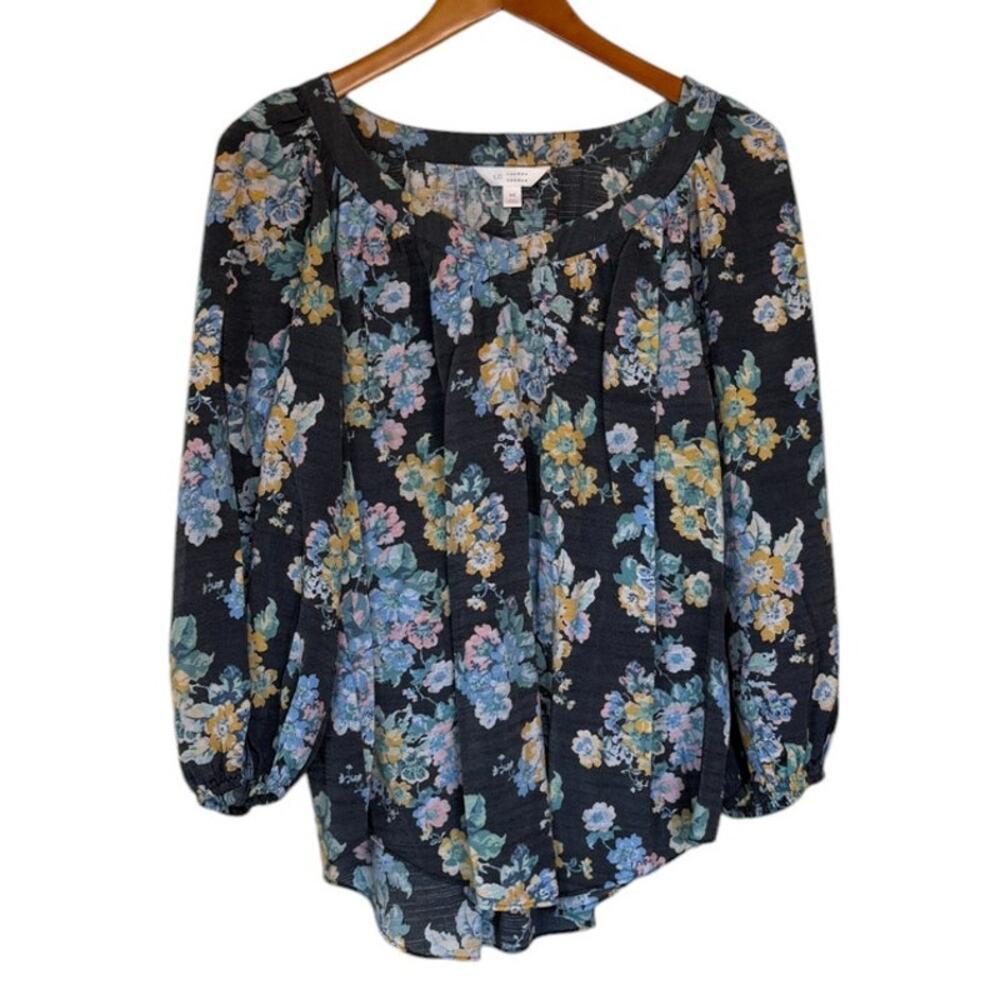 LC Lauren Conrad Floral Blouse - Black and Blue